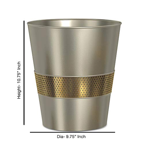 nu steel Nusteel Selma Decorative Steel Small Trash Can Wastebasket, Garbage Container Bin for Bathrooms, Powder Rooms, Kitchens, Home Offices-Pewter & Gold, Large, Brushed & Gold Finish