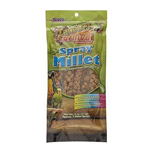 F.M. Brown's Tropical Carnival, Natural Spray Millet, Daily Natural Foraging Treat for Seed-Eating Birds, Sun-Cured and Preservative Free, 4 oz Bag (7 Pack)