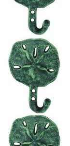 Sand Dollar Shell Wall Hooks Hangers Cast Iron Antique Green Verdigris - Set of 3