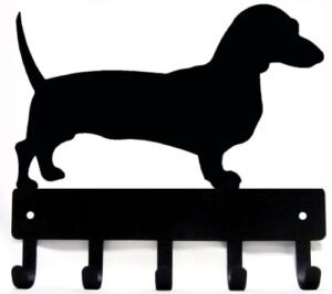 the metal peddler dachshund dog - key holder for wall - small 6x5 inch with 5 hooks - made in usa; dog lover gifts; home décor