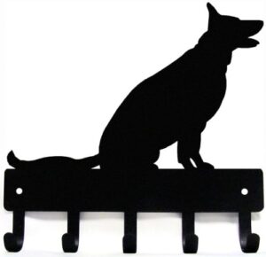 the metal peddler german shepherd sitting - key holder dog leash hanger for wall - large 9 inch wide - made in usa; gift for dog lovers