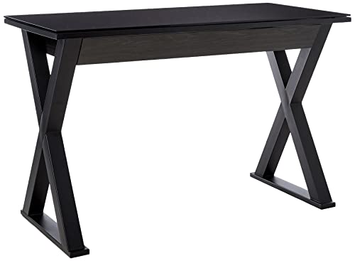 Walker Edison Lawrence Urban Industrial X Leg Glass Top Computer Desk, 48 Inch, Black