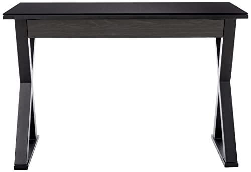 Walker Edison Lawrence Urban Industrial X Leg Glass Top Computer Desk, 48 Inch, Black