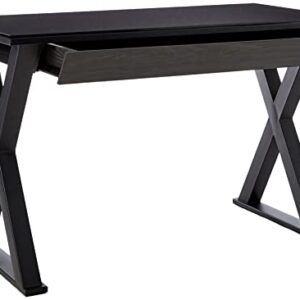 Walker Edison Lawrence Urban Industrial X Leg Glass Top Computer Desk, 48 Inch, Black