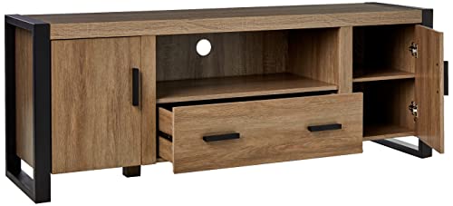 Walker Edison Industrial Modern Wood Universal TV Stand with Cabinet Doors and Open Shelves for TV's up to 64" Flat Screen Living Room Storage Entertainment Center, 60 Inch, Driftwood