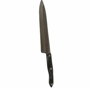 cutco french chef knife 1725 with classic dark brown handles (often called "black") in factory-sealed plastic bags. 9.2" high carbon stainless blades.