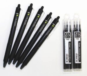 pilot frixion ball knock retractable erasable gel ink pens,fine point, 0.7 mm - black ink- value set of 5 & 6 gel ink pen refill pack