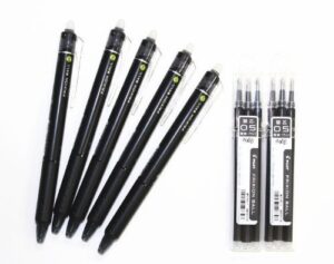 pilot frixion ball knock retractable erasable gel ink pens,fine point, - 0.5 mm - black ink- value set of 5 & 6 gel ink pen refill pack