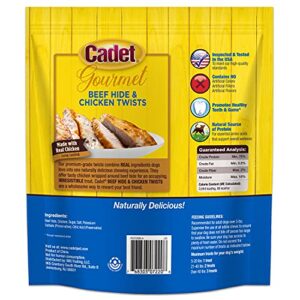 Cadet Gourmet Beef Hide & Chicken Twists Dog Treats - Healthy & Natural Rawhide & Chicken Dog Treats for Small & Large Dogs - Inspected & Tested in USA, 5 In. (50 Count)