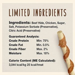 Cadet Gourmet Beef Hide & Chicken Twists Dog Treats - Healthy & Natural Rawhide & Chicken Dog Treats for Small & Large Dogs - Inspected & Tested in USA, 5 In. (50 Count)