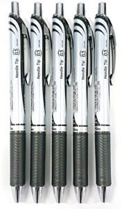 pentel energel deluxe rtx retractable liquid gel pen,0.5mm, fine line, needle tip, black ink-value set of 5