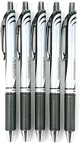 Pentel EnerGel Deluxe RTX Retractable Liquid Gel Pen,0.5mm, Fine Line, Needle Tip, Black Ink-Value set of 5