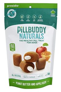presidio pill buddy naturals - all natural ingredients - pb & apple recipe pill hiding treats for dogs - make a perfect pill concealing pocket or pouch for any size medication - 30 servings
