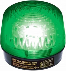 seco-larm sl-126-a24q/g strobe light, green lens; for "informative" general signaling requirements; for 6 to 24-volt use; incorrect polarity cannot damage circuit or draw current; easy 2-wire installation, regardless of voltage