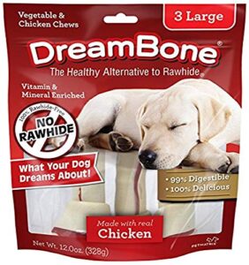 dreambone vegetable & chicken dog chews, rawhide free, large, 3-count