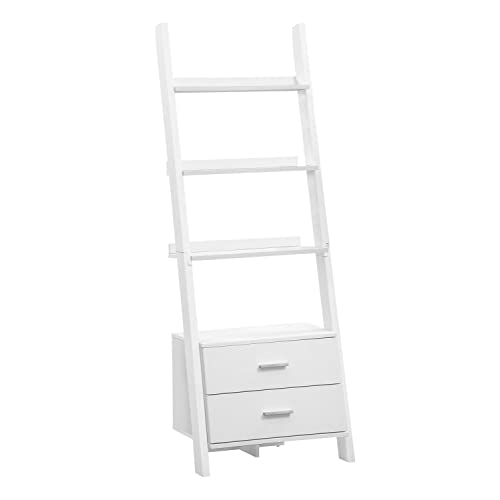 Monarch Specialties , Bookcase, Ladder with 2-Storage Drawers, White, 69"H