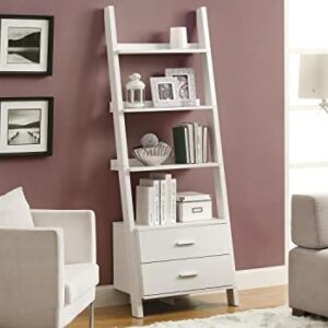 Monarch Specialties , Bookcase, Ladder with 2-Storage Drawers, White, 69"H