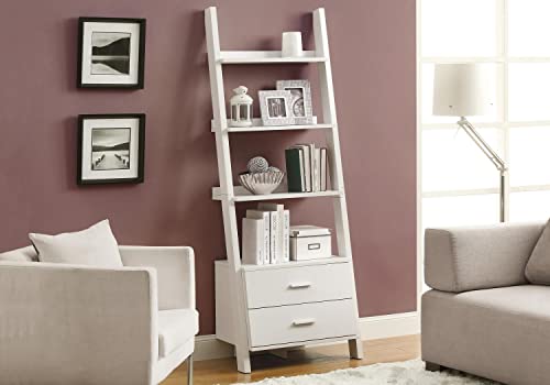 Monarch Specialties , Bookcase, Ladder with 2-Storage Drawers, White, 69"H