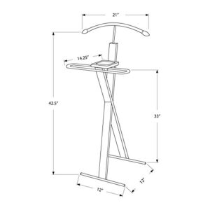 Monarch Specialties 2024 Valet Stand, Organizer, Suit Rack, Bedroom, Wood, Metal, Brown, Chrome, Contemporary, Modern Accent Espresso, 21" L x 14.25" W x 42.5" H, Cappuccino