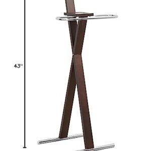 Monarch Specialties 2024 Valet Stand, Organizer, Suit Rack, Bedroom, Wood, Metal, Brown, Chrome, Contemporary, Modern Accent Espresso, 21" L x 14.25" W x 42.5" H, Cappuccino