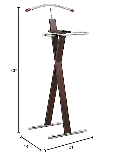 Monarch Specialties 2024 Valet Stand, Organizer, Suit Rack, Bedroom, Wood, Metal, Brown, Chrome, Contemporary, Modern Accent Espresso, 21" L x 14.25" W x 42.5" H, Cappuccino