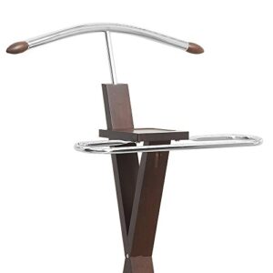 Monarch Specialties 2024 Valet Stand, Organizer, Suit Rack, Bedroom, Wood, Metal, Brown, Chrome, Contemporary, Modern Accent Espresso, 21" L x 14.25" W x 42.5" H, Cappuccino