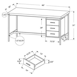 Monarch Specialties Hollow-Core/Silver Metal Office Desk, 60", white