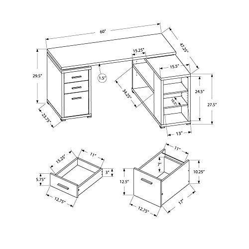 Monarch Specialties Hollow-Core Left or Right Facing Corner Desk, Dark Taupe