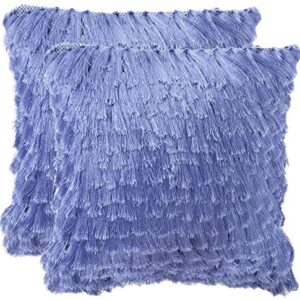 Safavieh Pillow Collection Throw Pillows, 22 by 22-Inch, Cali Shag Lilac, Set of 2