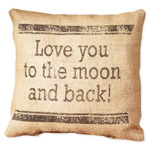 the country house collection small burlap "love you to the moon and back" 8" x 8" throw pillow,black