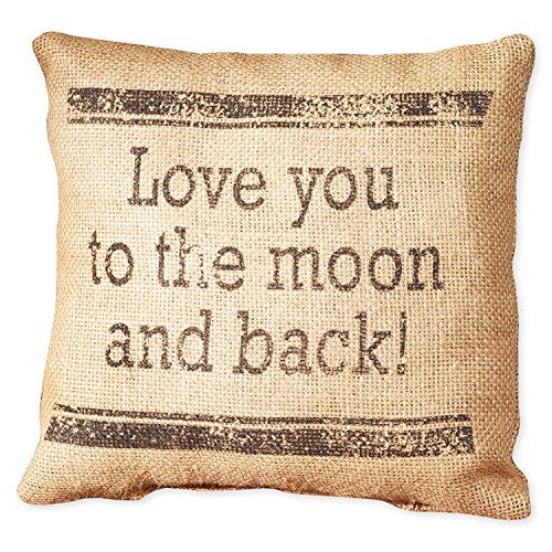 The Country House Collection Small Burlap "Love You to the Moon and Back" 8" x 8" Throw Pillow,Black