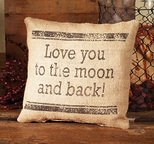 The Country House Collection Small Burlap "Love You to the Moon and Back" 8" x 8" Throw Pillow,Black