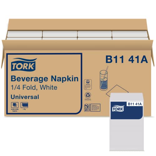 Tork Napkins 1-ply Beverage White For everyday use at home 9.375x9.375 (WxL), 500 napkins/pack, 8 packs/case