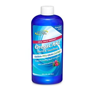 north american herb & spice oregacare swirl & swallow, cranberry flavor - 8 fl oz - edible oregano oil mouthwash, oral rinse - supports healthy teeth and gums - non-gmo, alcohol free, all natural