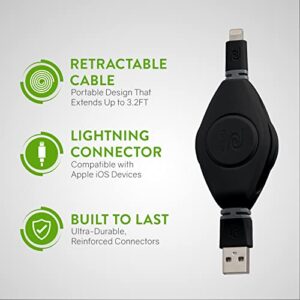 ReTrak Premier Series ETLTUSBBLK Retractable Lightning to USB Charge and Sync Cable for iPhone, iPod, and iPad (Black), 3.2 feet