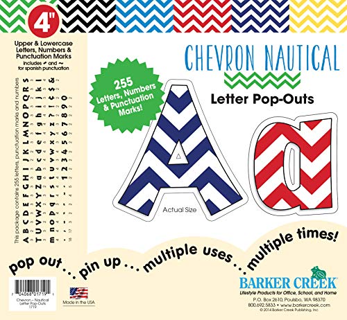 Barker Creek Letter Pop-Outs, 4" Chevron Nautical, Multicolor Designer Letters for Bulletin Boards, Breakrooms, Reception Areas, Signs, Displays, and More! 4", 255 Characters per Set (1719)