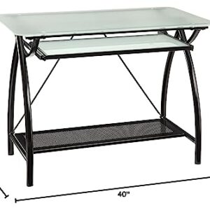 OSP Designs OSP Designs Newport Computer Desk with Frosted Tempered Glass Top, Pullout Keyboard Tray, and Black Powder Coated Steel Frame