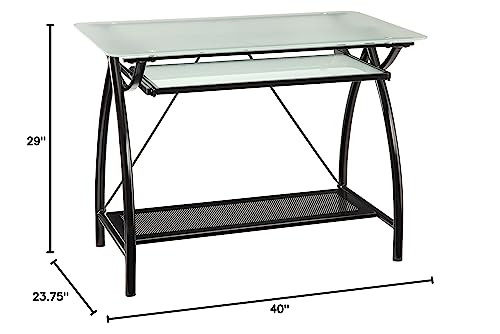 OSP Designs OSP Designs Newport Computer Desk with Frosted Tempered Glass Top, Pullout Keyboard Tray, and Black Powder Coated Steel Frame