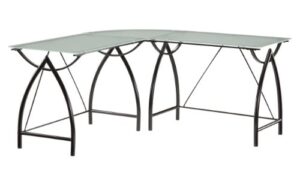 osp home furnishings newport l-shaped computer desk with frosted tempered glass top and black powder coated steel frame (nwp25l-bk)