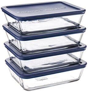 anchor hocking 6-cup rectangular food storage containers with blue plastic lids, pack of 4