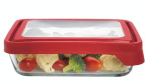 anchor hocking 6-cup rectangular food storage containers with red trueseal airtight lids, set of 4