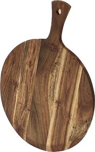 mountain woods hand crafted large acacia wood pizza peel charcuterie board artisanal baking board cutting board serving tray paddle serving boards with handle for food, fruits, vegetables & cheese presentations - 21.25" x 16" x 0.625" (1)