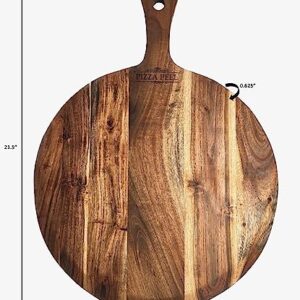 Mountain Woods Hand Crafted Large Acacia Wood Pizza Peel Charcuterie Board Artisanal Baking Board Cutting Board Serving Tray Paddle Serving Boards with Handle for Food, Fruits, Vegetables & Cheese Presentations - 21.25" x 16" x 0.625" (1)