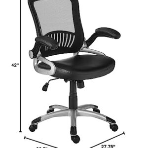 Office Star EM Series Bonded Leather Manager's Adjustable Office Desk Chair with Thick Padded Seat and Built-in Lumbar Support, Black with Silver Finish