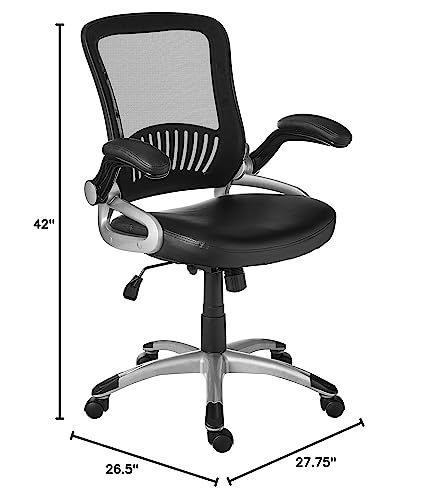Office Star EM Series Bonded Leather Manager's Adjustable Office Desk Chair with Thick Padded Seat and Built-in Lumbar Support, Black with Silver Finish