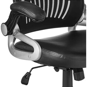 Office Star EM Series Bonded Leather Manager's Adjustable Office Desk Chair with Thick Padded Seat and Built-in Lumbar Support, Black with Silver Finish