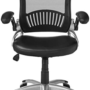 Office Star EM Series Bonded Leather Manager's Adjustable Office Desk Chair with Thick Padded Seat and Built-in Lumbar Support, Black with Silver Finish