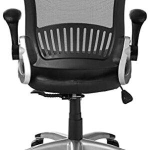 Office Star EM Series Bonded Leather Manager's Adjustable Office Desk Chair with Thick Padded Seat and Built-in Lumbar Support, Black with Silver Finish