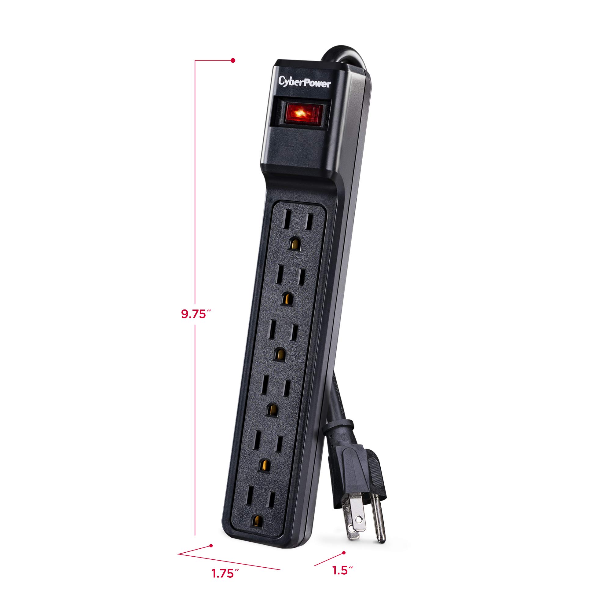 CyberPower CSB606 Essential Surge Protector, 900J/125V, 6 Outlets, 6ft Power Cord Black