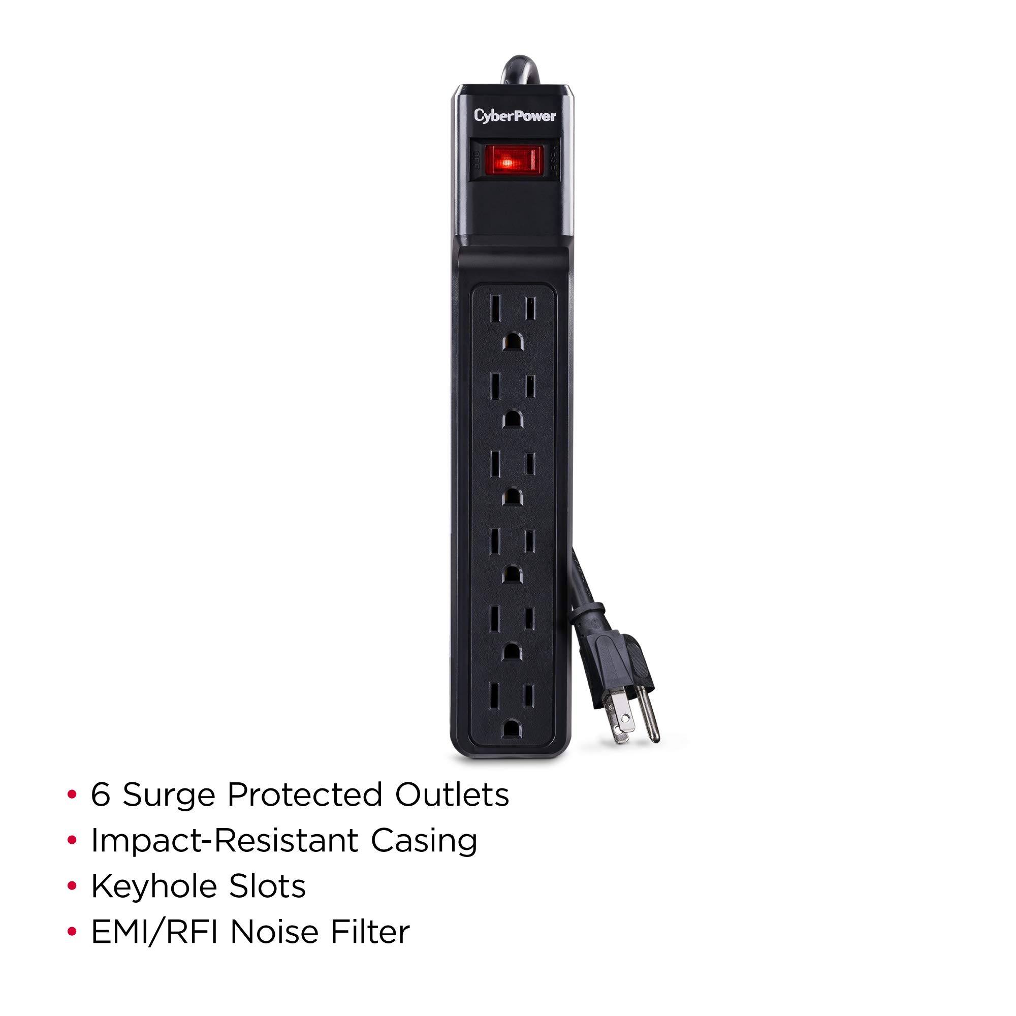 CyberPower CSB606 Essential Surge Protector, 900J/125V, 6 Outlets, 6ft Power Cord Black